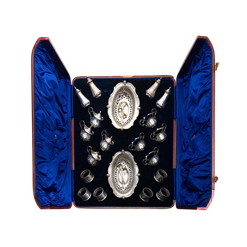 Lot 388 - A suite of silver cruets and pair of bonbon dishes
