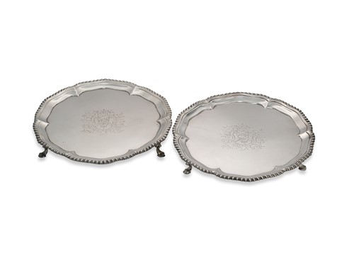 Lot 327 - A pair of George III silver waiters, London, 1766