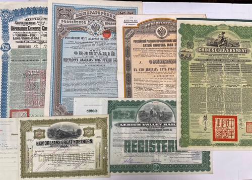 Lot 340 - Stock and Bond certificates, late 19th and early 20th century