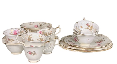 Lot 22 - A Rockingham rose painted teaset, 19th century