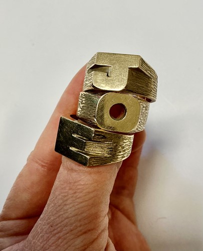 Lot 345 - Three hallmarked 9ct gold rings spelling the...