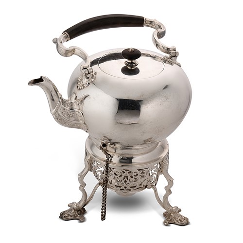 Lot 350 - A Victorian bullet silver teapot, stand and burner, by Henry Holland, London, 1858