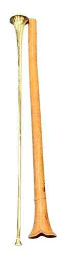 Lot 215 - Kohler & Son, a brass coaching horn in leather...