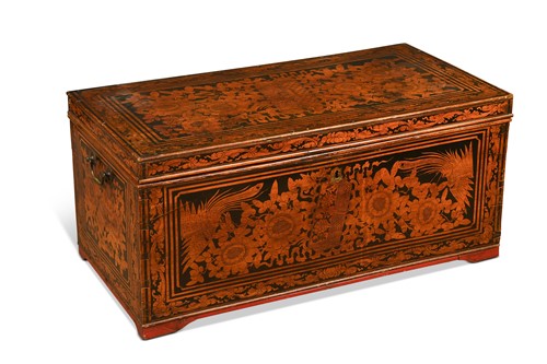 Lot 668 - A Burmese black and red painted chest, early 20th century