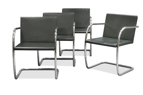 Lot 203 - After Ludwig Mies Van Der Rohe, a set of four Knoll Studios Brno tubular chairs