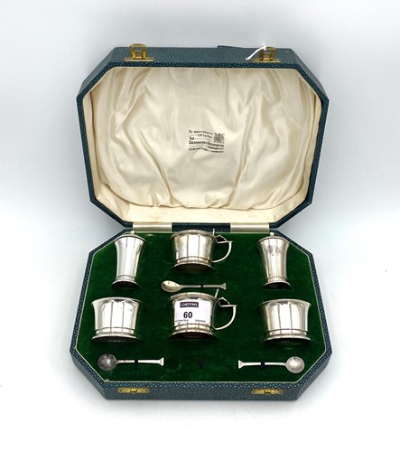 Lot 60 - A George VI silver six piece cruet set with three additions