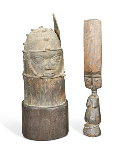 Lot 667 - A Benin Kingdom court-style bronze head of a king, possibly late 19th century