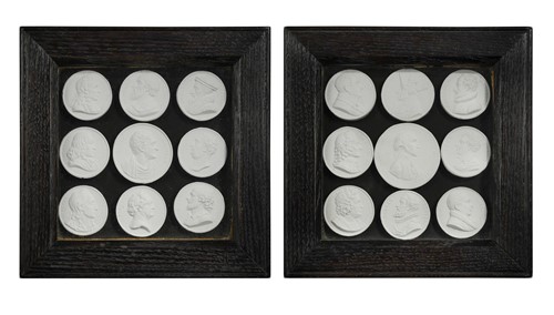Lot 173 - A pair of framed grand tour plaster roundel...