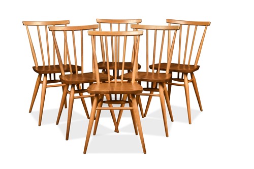 Lot 212 - A set of eight Ercol 391 'Windsor' stick-back elm dining chairs
