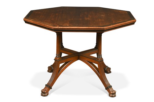 Lot 623 - A mahogany and part ebonised octagonal centre table, late 19th century