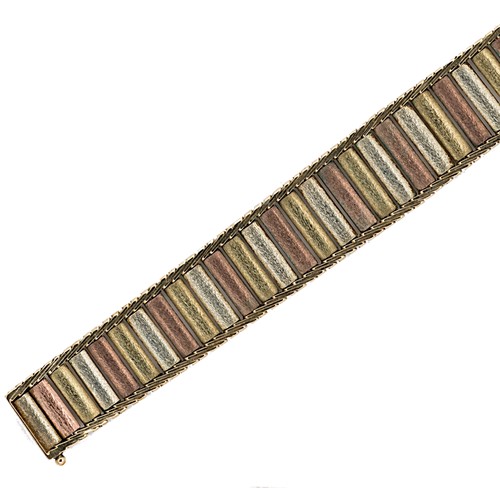 Lot 150 - A late 20th century three colour gold bracelet
