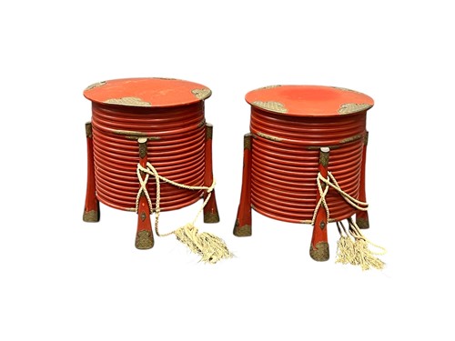 Lot 614 - Pair of Chinese red lacquered tubs, with...