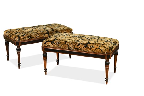 Lot 151 - In the manner of Lamb of Manchester, a pair of Aesthetic Movement stools