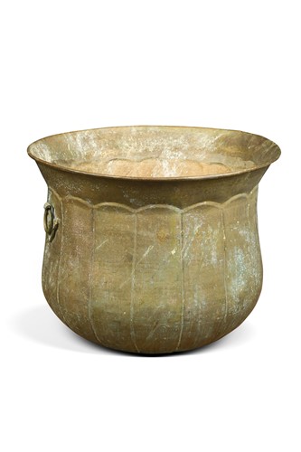Lot 654 - A large brass-coated planter or log bin, modern