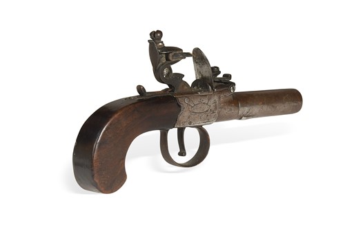 Lot 582 - A small George III flintlock pocket pistol signed Ketland