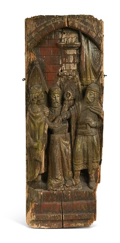 Lot 408 - A relief-carved pine panel, 19th century