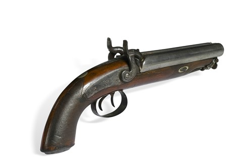 Lot 576 - A percussion double barrel pistol by T. Barnes & Co
