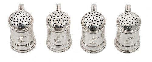 Lot 297 - Four George II Irish silver spice dredgers or pepper casters