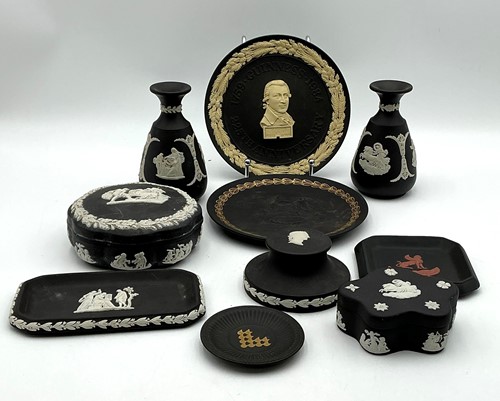 Lot 21 - Various items of black Wedgwood jasperware,...