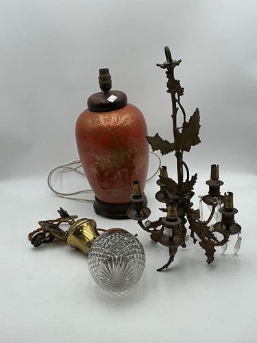 Lot 279 - A rise and fall brass ceiling light with cut...