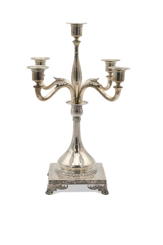 Lot 100 - Tiffany & Co., a silver five-light candelabra