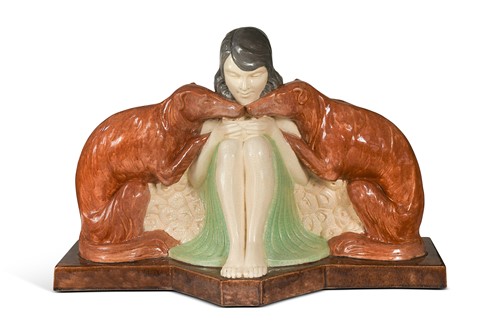Lot 23 - Marcel Guillard for Etling, a figural pottery group, circa 1925