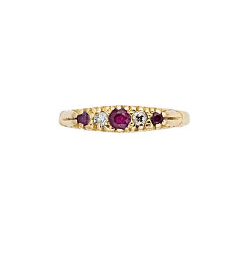 Lot 144 - A ruby and diamond carved half hoop style ring