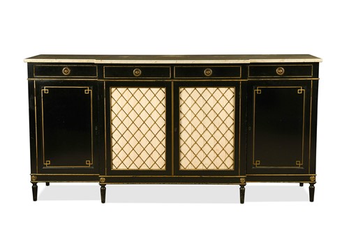 Lot 555 - A Regency style ebonised breakfront side cabinet, 20th century