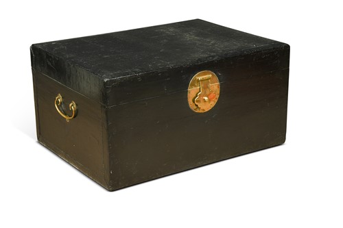 Lot 526 - A black-painted Chinese trunk, 20th century
