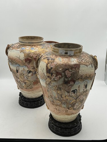 Lot 51 - A pair of Satsuma vases, 41cm high to include...