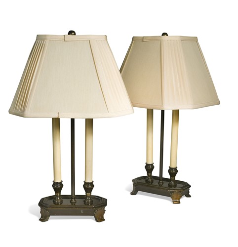Lot 597 - A pair of bronzed metal bouillotte table lamps, modern