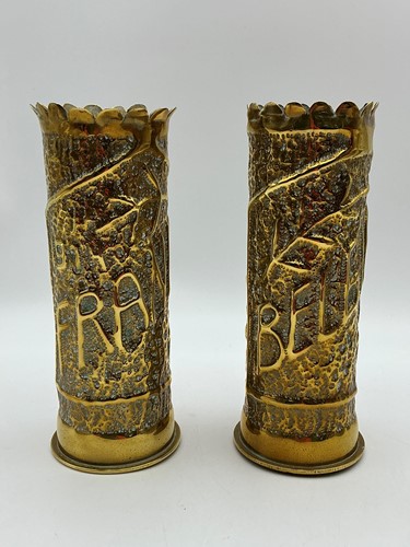 Lot 197 - Trench art - a pair of brass shells converted...