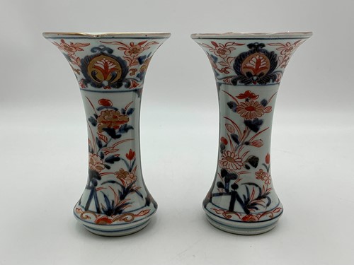 Lot 27 - A pair of Chinese imari pattern vases of...