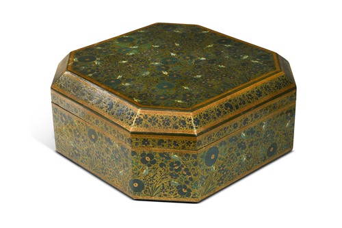 Lot 625 - A Kashmiri lidded octagonal box, late 19th century