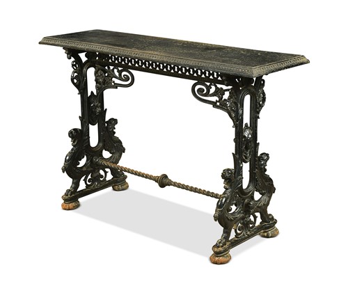Lot 696 - A Victorian cast iron black-painted centre table