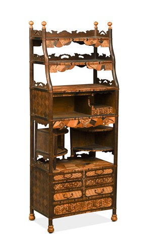 Lot 633 - A Japanese shadona parquetry cabinet, early 20th century