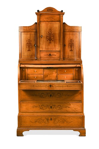 Lot 595 - A Biedermeier inlaid ash cylinder bureau cabinet, 19th century