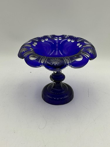 Lot 35 - A bohemian blue glass sweetmeat dish set on...