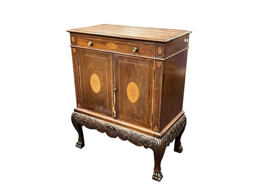Lot 602 - An inlaid side cabinet with two cupboard doors...