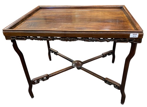 Lot 610 - A Chinese hardwood tray on folding stand 63 x...