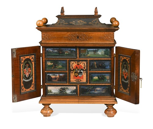 Lot 540 - A Continental Baroque inlaid ash and ripple-moulded jewellery cabinet, 17th century and later