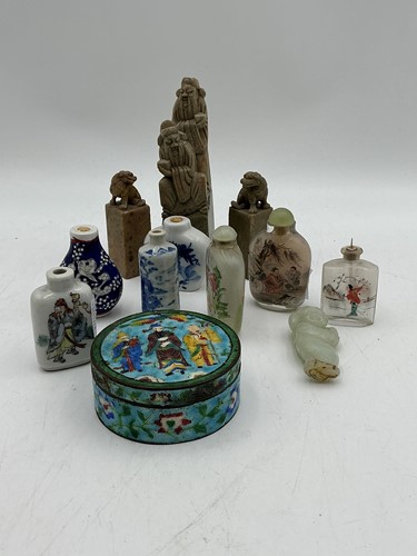 Lot 69 - Various ceramic snuff bottles, an enamelled...