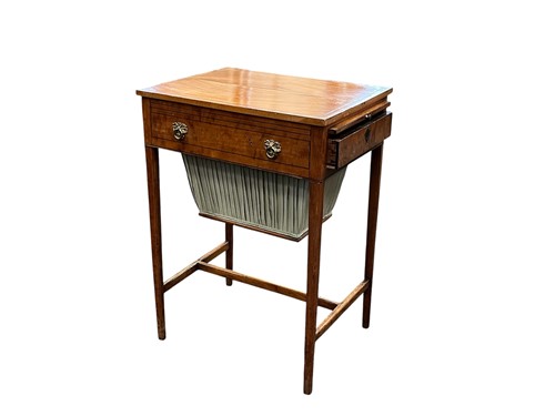 Lot 605 - A satinwood ebony line inlaid work table, with...