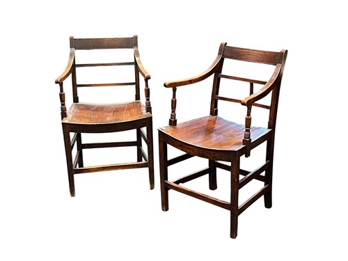 Lot 360 - A pair of Regency elm country armchairs, with...