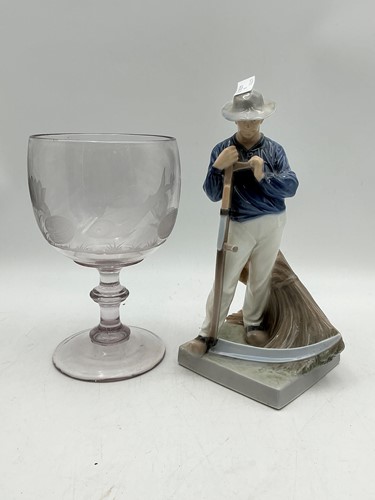 Lot 16 - A large knopped hand blown goblet with wheel...