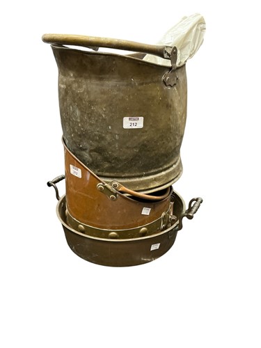 Lot 212 - Two brass fire scuttles, a brass twin-handled...