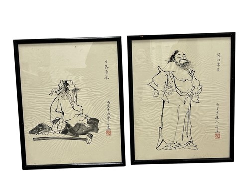 Lot 525 - Two Japanese ink drawings, depicting a...