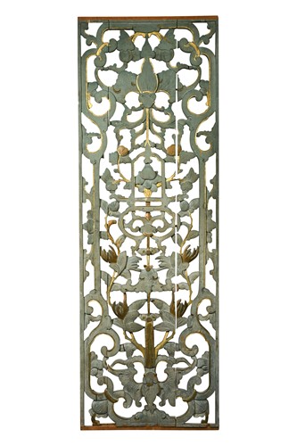 Lot 530 - A Chinese carved and painted four part screen, late 19th/ early 20th century