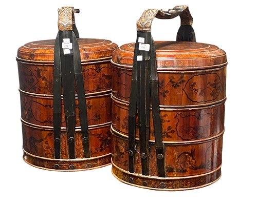 Lot 292 - A pair of Chinese painted wooden wedding...