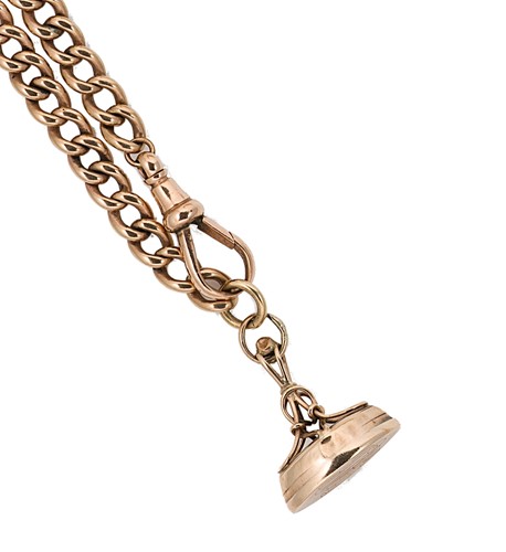Lot 250 - A watch chain suspending an engraved fob